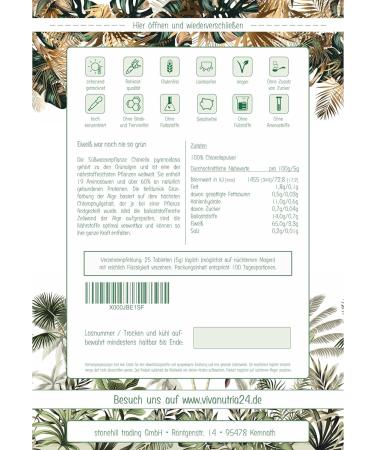 Vivanutria Chlorella Presslinge 500G - Pure Vegan Chlorella Tablets | 2000 Additive-Free Raw Food Quality | Controlled Cultivation  - Buy Online on GoSupps.com