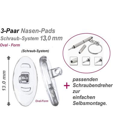 3 Pairs of 13mm Oval Silicone Nose Pads + Screwdriver - Perfect for Eyeglasses | International Shipping - Buy Online on GoSupps.com