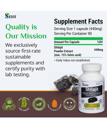 Sayan Shilajit 90 Capsules/440mg ea. Organic Supplement with High Fulvic Acid Content to Support Your Immune System, Bolster Energy, and Naturally Cleanse Non-GMO, No Fillers - Buy Online on GoSupps.com