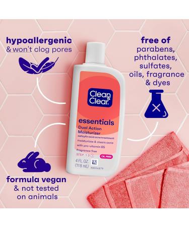 Clean & Clear Dual Action Moisturizer with Salicylic Acid - Acne Treatment (4 fl oz) - Buy Online on GoSupps.com