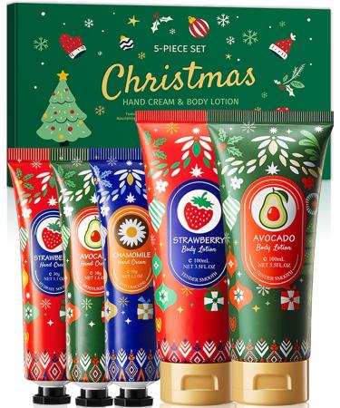 Christmas Hand Cream & Body Lition Kit-2Pcs Scented Moisturizing Body Lotion and 3Pcs Small Hand Cream for Dry Cracked Skin & Hand Fragrance Travel Size Mini Hand Lotion Skin Care Gift Set Stocking Stuffers for Women 92 g (Pack of 5) - Buy Online on GoSupps.com