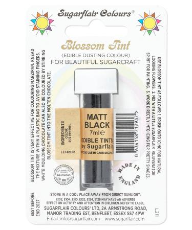 Sugarflair Matt Black Blossom Tint Food Colouring and Dusting Powder Matt Finish Brush On or Mix with Rejuvenator Spirit to Create a One of A Kind Cake - 7ml - Buy Online on GoSupps.com