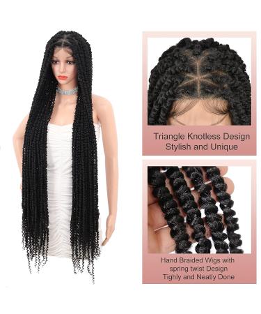 Kalyss Triangle Knotless Twist Braided Wig Full Lace Front with Baby Hair - Black-1B - Buy Online on GoSupps.com