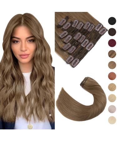 Silk -co clip in extensions 18 clips 8 tresse brown real hair hair extensions clip in extensions real hair remy real hair hair extension 160g 06# light brown double weft - 22 "light brown