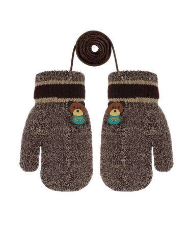 Girls Boys Cute Fox Knitting Short Full Finger Gloves Toddler Kids Winter Thermal Plush Lining Cycling Camping Gloves Mitten for 1-3 Yrs Bear/Khaki