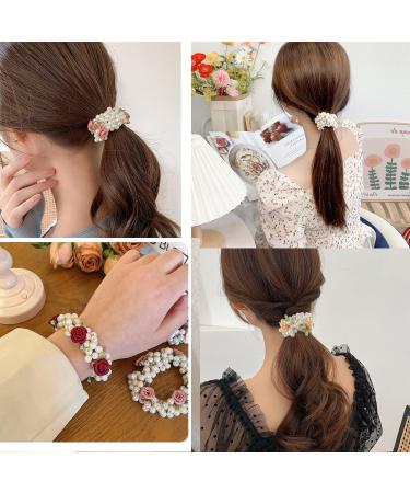 DORIS&JACKY Crystal Hair Tie Ponytail Holder with Rhinestone Beads - Handmade Hair Accessories for Women & Girls (3-flower with pearl 4 pcs) - Buy Online on GoSupps.com