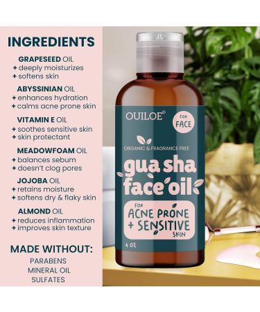 Gua Sha Oil for Sensitive and Acne Prone Skin - Face Oil Gua Sha Massage - Lymphatic Massage Oil for Face - Non Comedogenic Fragrance Free Natural & Non Greasy 4oz by Ouiloe - Buy Online on GoSupps.com