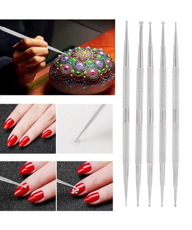 5pcs Stainless Steel 2 Way Dotting Nail Art Pen Set - Double Head Nail Painting Tools for DIY Decoration - Buy Online on GoSupps.com