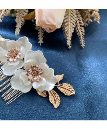 Resweky Bride Wedding Flower Hair Comb Gold Leaf Bridal Hair Pieces Floral Hair Side Comb Bride Hair Accessories for Women and Girls - Buy Online on GoSupps.com