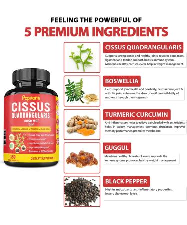 Organic Super Cissus Quadrangularis Capsules 8050mg with Boswellia Guggul Turmeric Black Pepper Extract | Bone Joint Health Supplement | Tendon Ligament Support | 5-Month Supply - Buy Online on GoSupps.com
