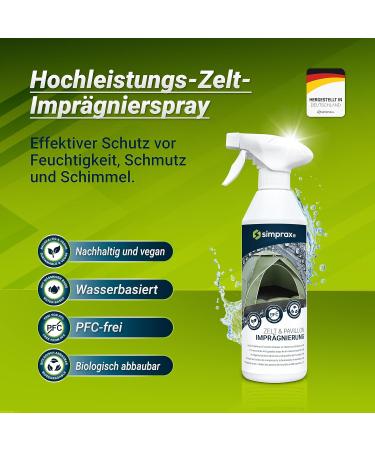 SimPrax Climate-Neutral Tent Impregnation Spray - Oeko-Tex Eco-Passport | UV-Stable Biodegradable 500ml - Suitable for International Shipping - Buy Online on GoSupps.com