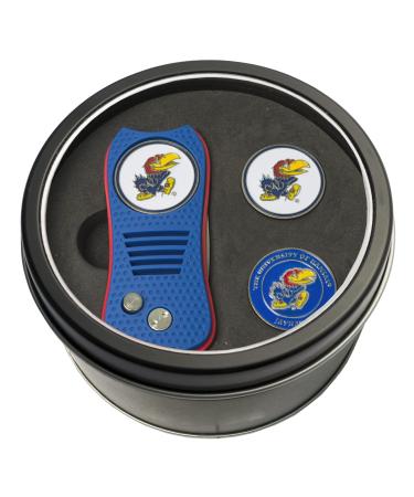 Team Golf NCAA Kansas Jayhawks Gift Set Switchblade Divot Tool with 3 Double-Sided Magnetic Ball Markers, Patented Single Prong Design, Causes Less Damage to Greens, Switchblade Mechanism