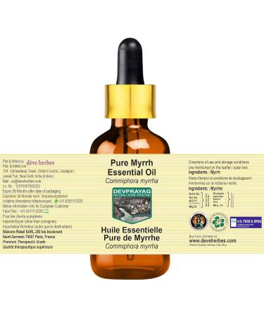 Deve Herbes Pure Myrrh Essential Oil (Commiphora myrrha) with Glass Dropper Steam Distilled 2ml (0.06 oz) 0.03 Fl Oz (Pack of 2) - Buy Online on GoSupps.com