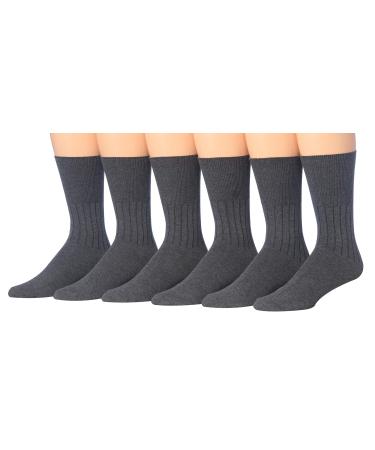 JAMES FIALLO Men's Diabetic Crew Socks - 6 Pairs Physician Approved Non-Binding Promotes Good Blood Circulation 10-13 Charcoal