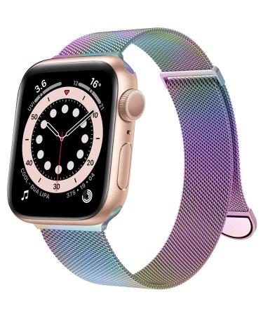 OULUOQI Compatible with Apple Watch Band Series SE 7 6 5 4 3 2 1 45mm 41mm 44mm 40mm 42mm 38mm Women and Men, Stainless Steel Mesh Loop Magnetic Clasp Replacement for iWatch Band A-Multicolour 42mm/44mm/45mm