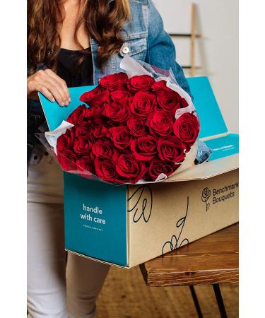 2 Dozen Fresh Red Roses with Vase - Benchmark Bouquets | Premium Flower Arrangement - Buy Online on GoSupps.com