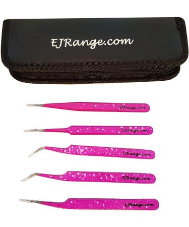 Professional Stainless Steel Eyelash Extension Tweezers Set of 5 with Travel Case - Pink Effect - Buy Online on GoSupps.com