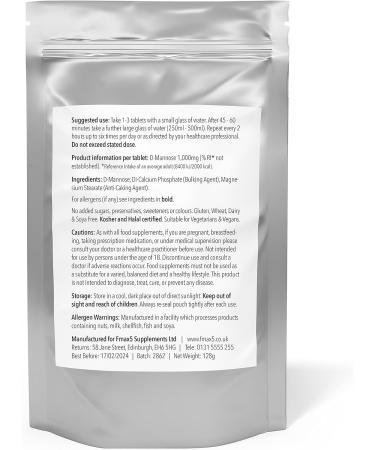 D-Mannose 1000mg Tablets | High Strength for Men & Women | Vegetarian & Vegan Friendly | Gluten & GMO Free | Made in The U.K (120) - Buy Online on GoSupps.com