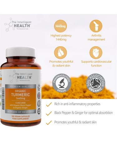 Organic Turmeric Curcumin 180 Capsules with Ginger & Black Pepper | Vegan Friendly Supplement by The Intelligent Health - 180 Count - Buy Online on GoSupps.com