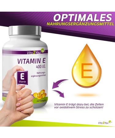 Vita2You Vitamin E 400 IU - 240 Softgel Capsules | High Dose 416mg | 8 Month Supply | Premium Quality - International Shipping - Buy Online on GoSupps.com