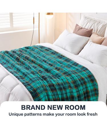 Inhand Sherpa Plaid Throw Blanket - Cozy Reversible Fluffy Fleece Blanket for Couch, Bed, Sofa - Green 50x60 - Buy Online on GoSupps.com