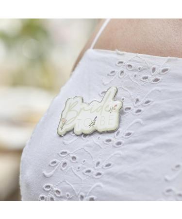 Ginger Ray Bride to Be flower enamel silver badge with white and sage green print 3.3 cm x 5.3 cm Multicoloured Badge