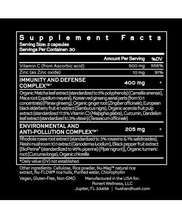 Hush & Hush ShieldUp - Immune Booster Energy Supplement - Brain Booster - Vitamin C, Maca Root, Turmeric and Organic Matcha Leaf Extract - Vegan, Gluten Free - 60 Capsules - Buy Online on GoSupps.com