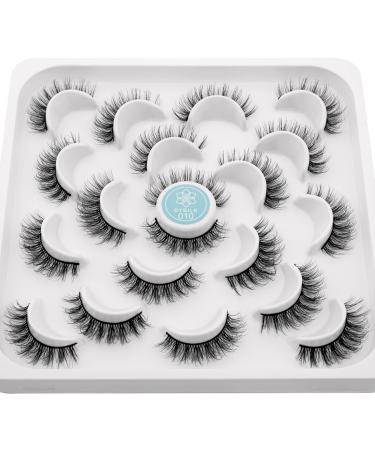 DYSILK Russian Strip Lashes Natural Eyelashes Mink D Curl Wispy False Eye Lashes Pack Fluffy Full Volume Fake Eyelashes 10 Pairs Lashes Look Like Extension 010-13mm