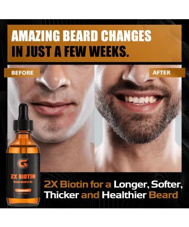 2X Biotin Beard Growth Oil for Men - Organic Argan & Jojoba Leave-In Conditioner Softener and Moisturizer for Mustache & Facial Hair Growth - 2fl.Oz - Buy Online on GoSupps.com