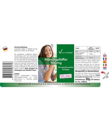 Monk Pepper 100mg - Vitex Agnus Castus Fruit Extract with Zinc - Vegan - 270 Tablets | Vitamintrend  - Buy Online on GoSupps.com