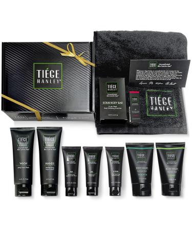 Tiege Hanley Men's Skin Care Mega Gift Box | 10 products | 5 Facial Care | 2 Body Wash | 1 Bar Soap, Hand Lotion, and a Plush Hand Towel | Great Gift Set for Men TH-AZ-MEGA-GIFT