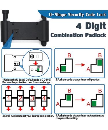 4 Digit Combination Padlock Heavy Duty Anti Theft U-Shape Security Code Lock with Adjustable Shackle for Bicycles  E-Bike Mountain Bike Glass Door Gates Shed  Fence  Adjustable Range 175-330mm 3X-Large(16.33*4.52") Black-U5 - Buy Online on GoSupps.com