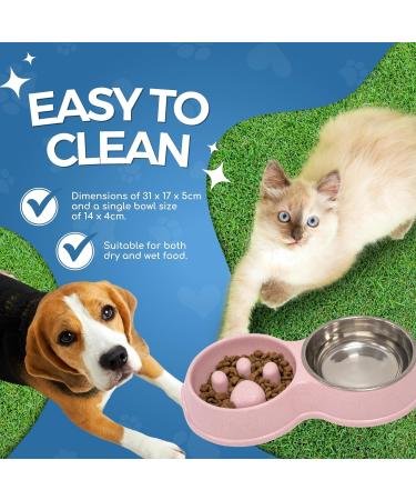 Fur & Bone Double Slow Feeder Dog Bowl | Raised Non-Slip Cat Food & Water Bowl | Stainless Steel, Pink - Buy Online on GoSupps.com