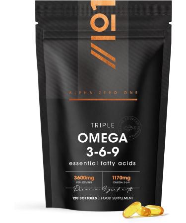 Omega 3-6-9 Fish Oil 3600mg - 120 Softgels - Wild-Caught Fish Oil with Flaxseed Oil & Borage Oil - Rich in ALA EPA GLA & DHA – No Additives (60 Day Supply) by Alpha01