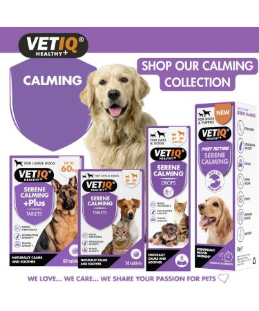 VETIQ Serene Calming Tablets for Cats & Dogs - 120 Tablets for Home Alone, Noise Phobias, Fireworks, Hyperactivity - No Sedative Effect - Calming Treats - Buy Online on GoSupps.com