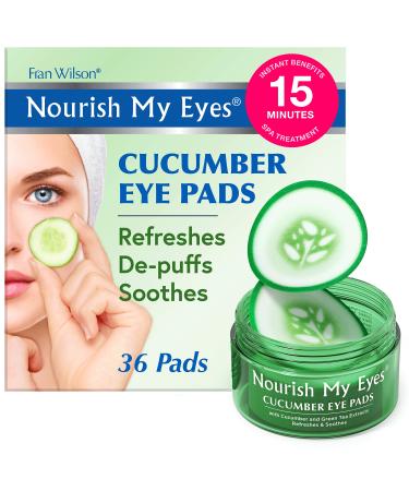 Fran Wilson NOURISH MY EYES Cucumber and Green Tea Pads - 36 Pads each At-Home Spa Treatment to reduce puffiness Revitalize Your Eyes: Easy-to-Use Cucumber Eye Pads for Dark Circles (Pack of 3)