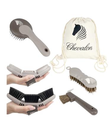 Chevalon Horses Cleaning |Flexible card tsche |Striegel/massage brush |2in1 hoof scraper with stainless steel pick |Painting brushes |Hoof brush |Cleaning bag for horses accessories/horse cleaning stuff set - Buy Online on GoSupps.com