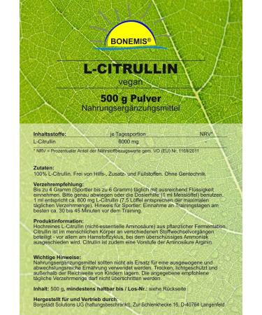 Bonemis L-Citrulline 500g - Premium Vegan Amino Acid Highly Pure Without Malate Additive-Free for Enhanced Performance - Buy Online on GoSupps.com
