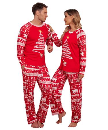 Ekouaer Christmas Matching Family Pajamas Sets Sleepwear Nightwear for Mens Womens Adults Kids Dad XXL Red
