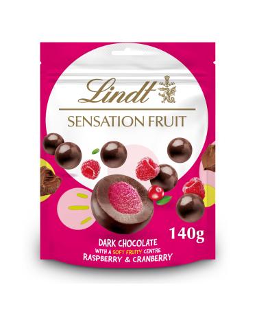 Lindt FRUIT SENSATION Chocolat noir sensation framboise et canneberge pochette 150 g