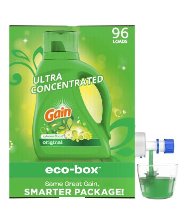 Gain Laundry Detergent Liquid Soap Eco-Box, Ultra Concentrated High Efficiency (HE), Original Scent, 96 Loads