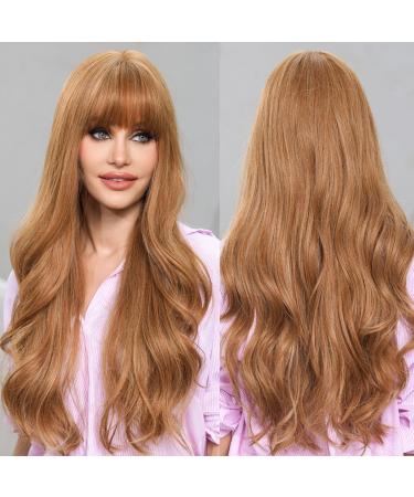 HAIRCUBE Blonde long hair wig with bangs made of synthetic fiber natural look for everyday use.