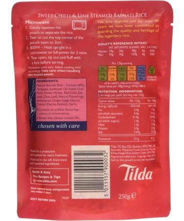 Tilda Microwave Sweet Chilli & Lime Basmati Rice 250g - Delicious and Convenient Single Serving - Buy Online on GoSupps.com