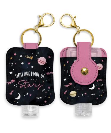 Studio Oh! Hand Sanitizer Holder with Travel Bottle Refillable Mini Bottle in Moons & Stars Portable Keychain Holder Keeps Hands Clean & Germ-Free