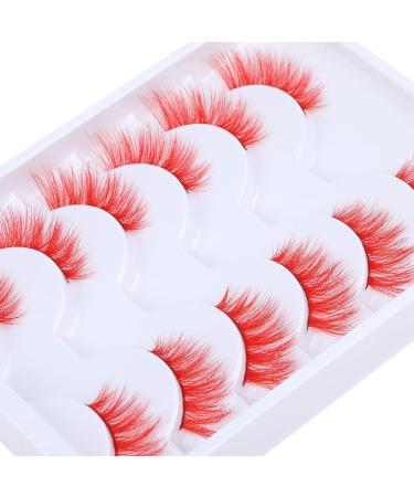 GVEFETIEE B - Red Colored Half Lashes 6 Pairs | Natural Look Fluffy Wispy False Eyelashes - Buy Online on GoSupps.com