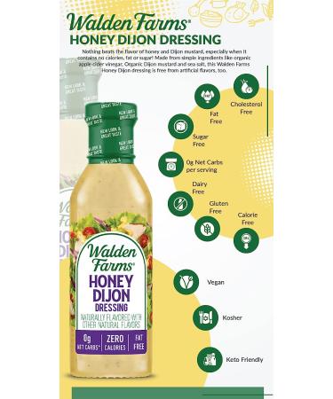 Walden Farms Honey Dijon Dressing 12 oz Bottle - 0g Net Carbs | Kosher Certified | Perfect for Salads, Fish, Chicken, Burgers, and Sandwiches - Buy Online on GoSupps.com
