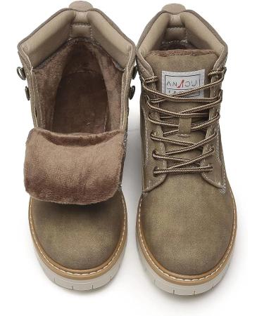 ANJOUFEMME Women's Hiking Snow Winter Boots 9 - Khaki | Waterproof & Stylish - Buy Online on GoSupps.com