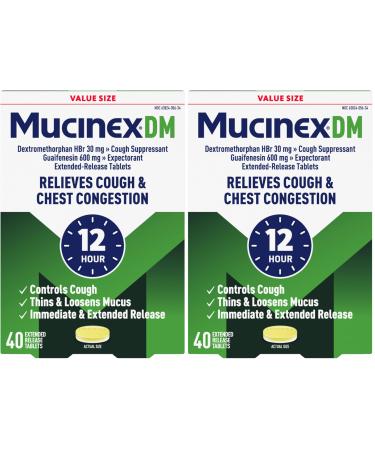Mucinex Cough Suppressant and Expectorant DM 12 Hr Relief Tablets 600 mg Multicolor 40 Count (Pack of 2)