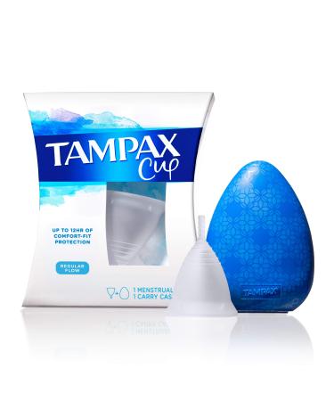 Tampax Menstrual Cup Regular Flow with Carrying Case Tampon Alternative for Period Reusable 12 Hours of Flexible Comfort-fit Protection with Free Always Thin Liners