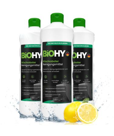 Biohy Wischroboter cleaning agent for cleaning stations (3 x 1 liter) |Extends the lifespan of the suction station |Low -foam cleaner concentrate lemon 1 l (3 pack)
